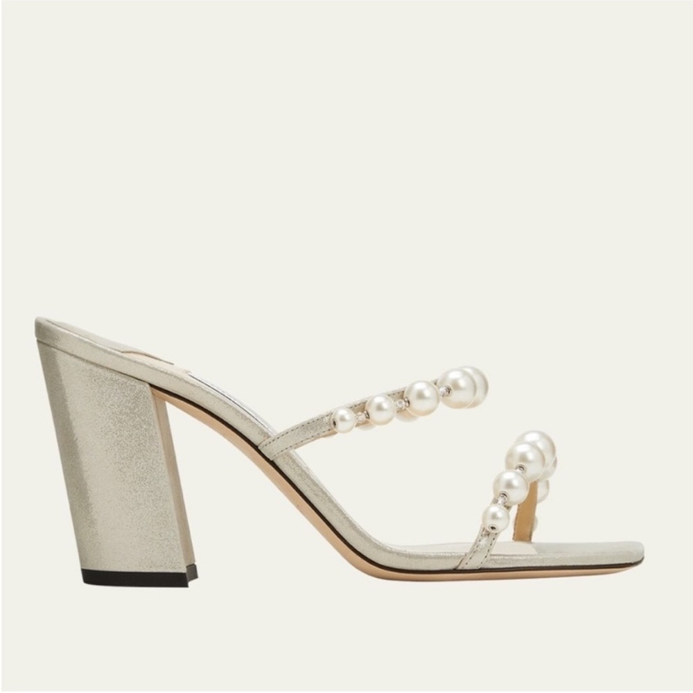 New JIMMY CHOO Amara Metallic Pearly Two-Band Sandals 38.5 $975 - Picture 4 of 16